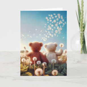 Birthday Teddy Bears In a Dandelion Field Card