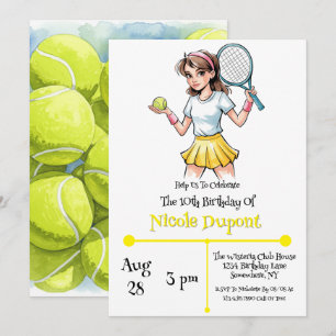 Birthday Tennis Ball Girl Celebration  Invitation