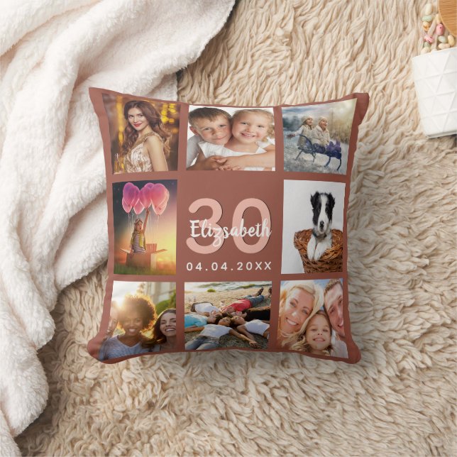Birthday terracotta photo collage cushion (Blanket)