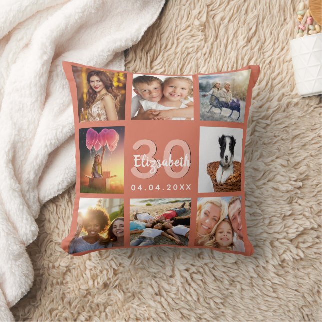 Birthday terracotta photo collage woman cushion (Blanket)