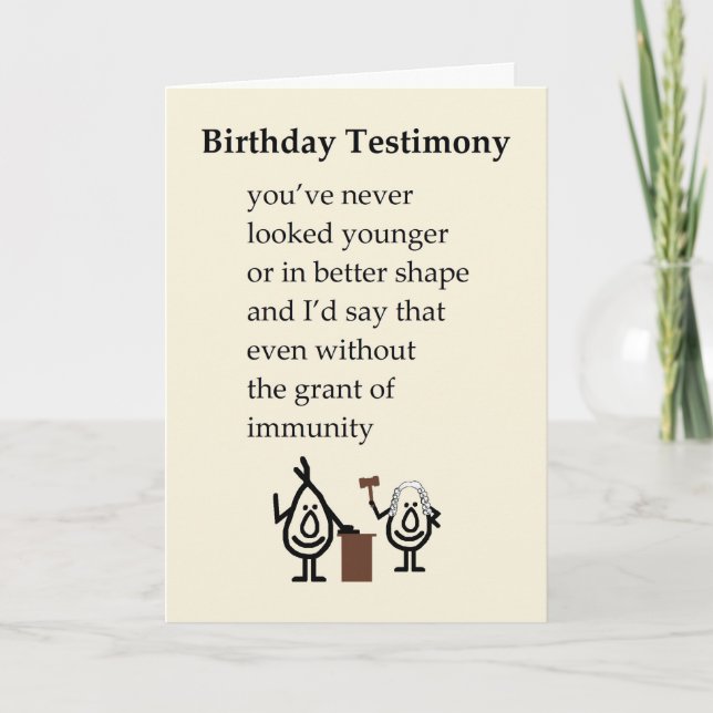 Birthday Testimony - A Funny Happy Birthday Poem Card (Front)