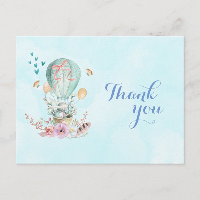 Birthday Thank You Bunny Riding in a Balloon Postcard (Front)