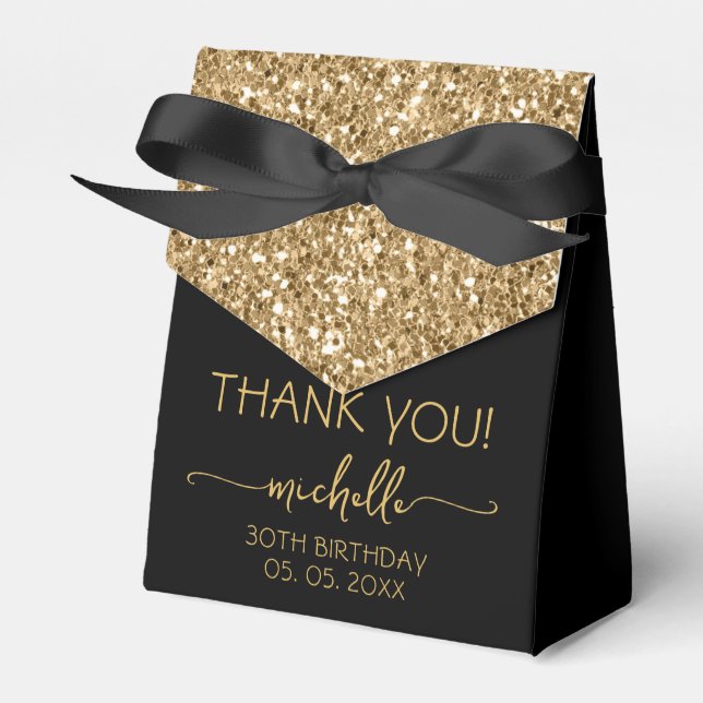 Birthday Thank You Gold Glitter Monogram Script  Favour Box (Front Side)