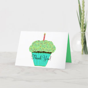 Birthday Thank You Green Cupcake Card