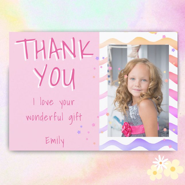 Birthday Thank you Kids Photo card Pink Girl (Creator Uploaded)