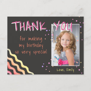 Birthday Thank you Photo card Waves and Stars Girl