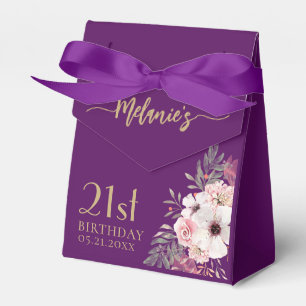 Birthday Thank You Pink Flowers Purple Favour Boxe Favour Box