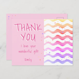 Birthday Thank you Pink Wave Girl Postcard