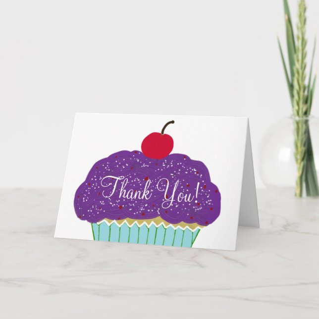 Birthday Thank You Purple Cupcake Card (Front)