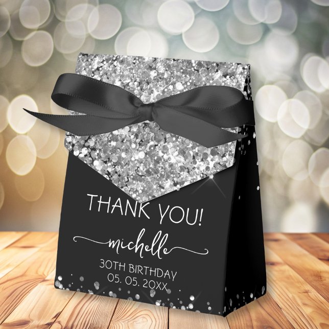 Birthday Thank You Silver Glitter Monogram Script  Favour Box (Creator Uploaded)