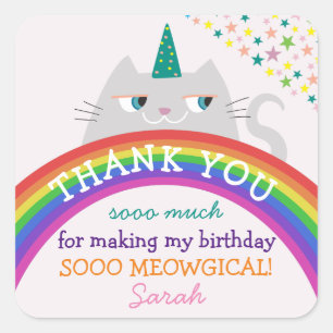 Birthday Thank You Sticker Rainbow Cat Cute