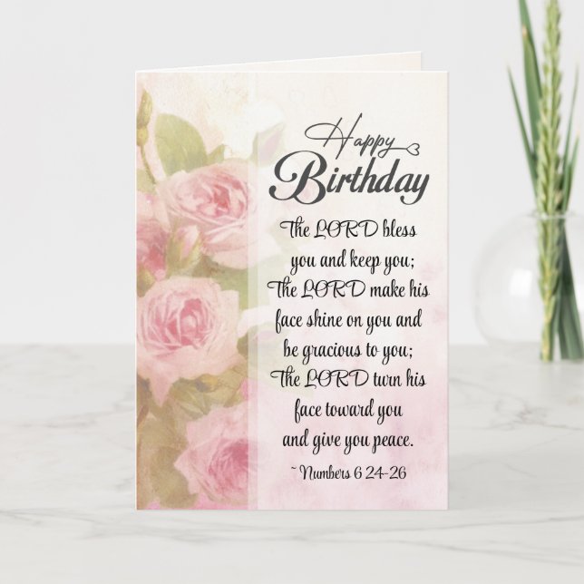 Birthday The Lord Bless You Pink Floral Card (Front)