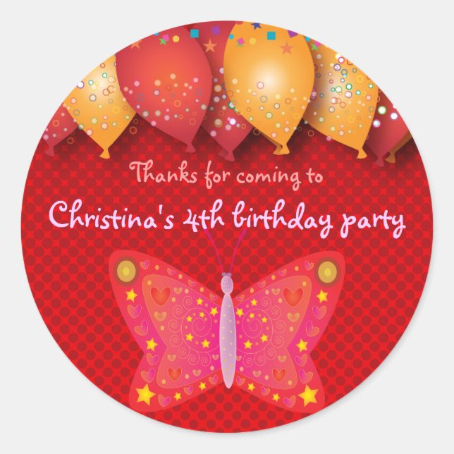 Birthday Theme: Butterfly Classic Round Sticker (Front)