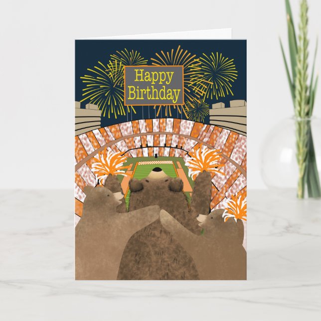 Birthday Three Bears Cheering at Football Stadium Card (Front)