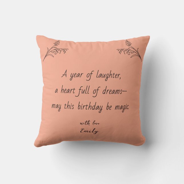 Birthday Throw Pillow with Photo & Message (Back)