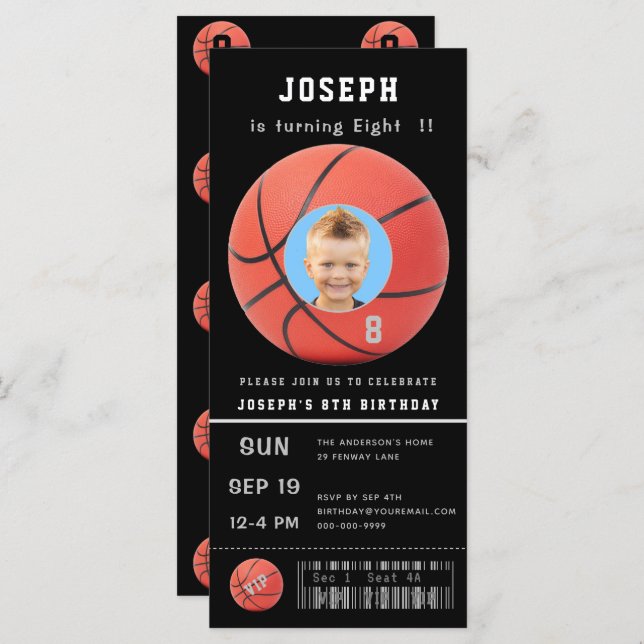 Birthday Ticket Black Photo Baseball Invitation (Front/Back)