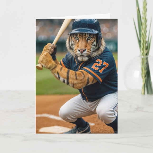 Birthday Tiger Baseball Player #27 Up To Bat Card (Front)