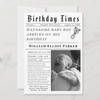 Birthday Times Newborn Birth Announcement