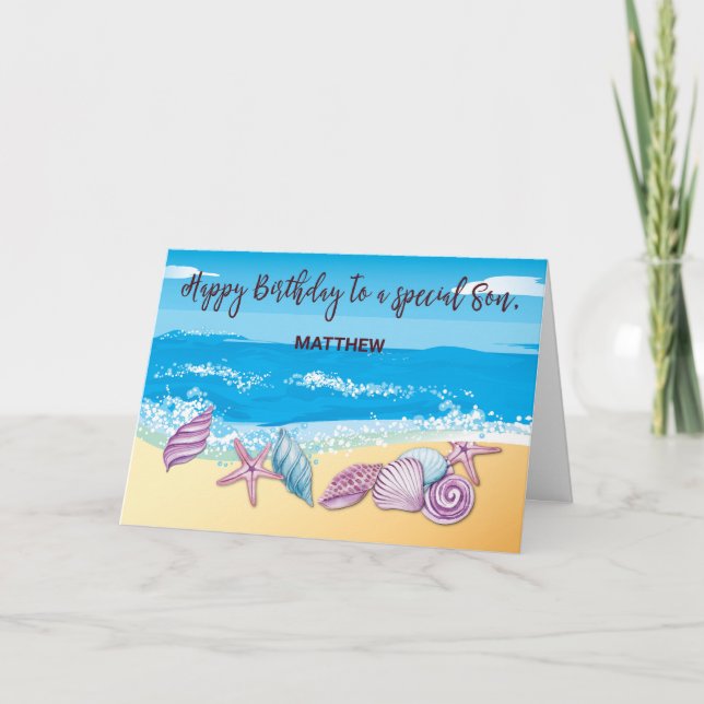 Birthday to Grown Son Personalised With Seashells Card (Front)