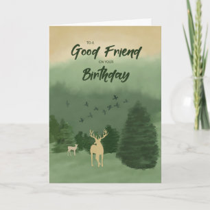 Birthday to Male Buddy Friend Landscape with Trees Card