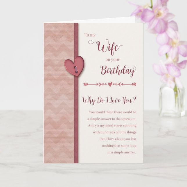 Birthday to Wife- Why Do I Love You? Card (Orchid)