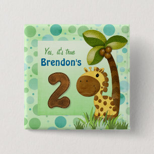 Birthday Tots Giraffe Birthday 15 Cm Square Badge