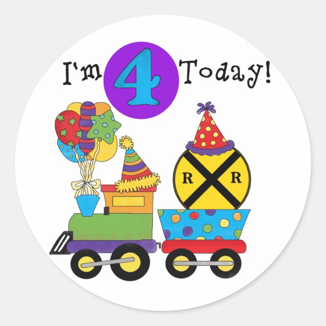 Birthday Train 4th Birthday Tshirts and Gifts Classic Round Sticker (Front)