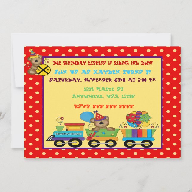 Birthday train custom invitation (Front)