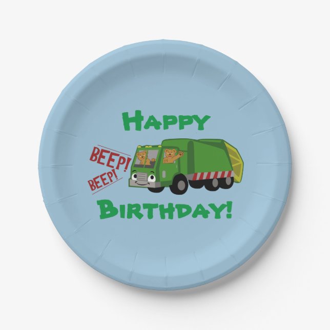 Birthday Trash Truck Paper Plate (Front)
