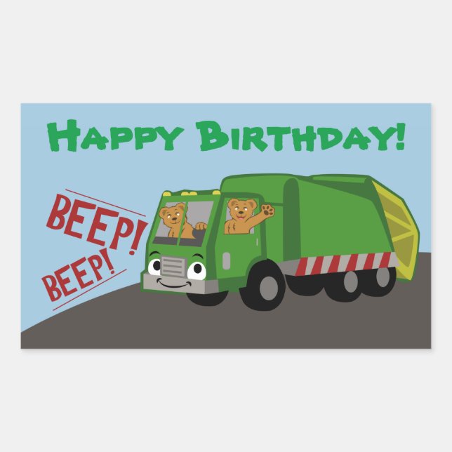 Birthday Trash Truck Rectangular Sticker (Front)