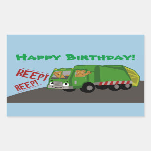 Birthday Trash Truck Rectangular Sticker