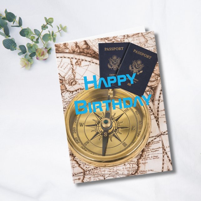 Birthday Travel World Map Passport Compass Fun Card (Creator Uploaded)
