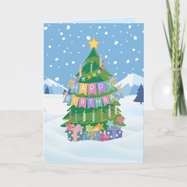 Birthday Tree Card - Merry Christmas & Birthday  (Front)