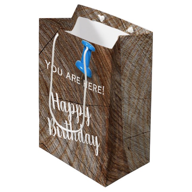 Birthday Tree Rings with Push Pin  Medium Gift Bag (Front Angled)