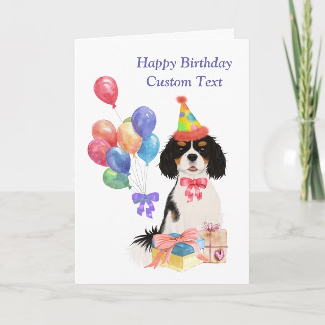 Birthday Tri Colour Cavalier King Charles Spaniel  Card (Front)