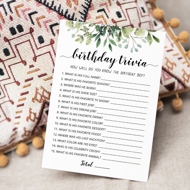 Birthday Trivia editable game Card (Creator Uploaded)