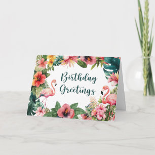 Birthday Tropical Flowers Bright Coloured Florals Card