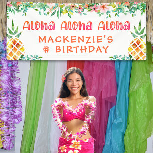 Birthday Tropical Pineapple Floral Aloha Banner