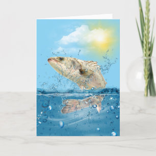 Birthday Trout Fish in Jumping Out of the Water Card