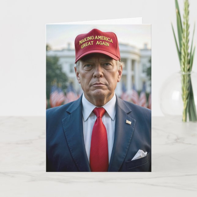 Birthday Trump With a Red MAGA Hat Card (Front)