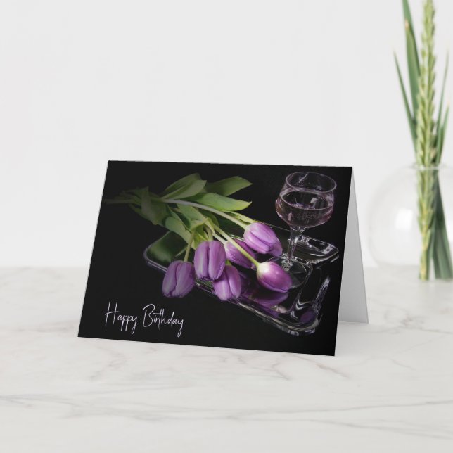 Birthday Tulip Bouquet and Wine Glass Card (Front)