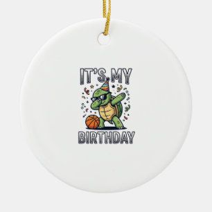 Birthday Turtle Basketball Party Vector Design_1 Ceramic Ornament