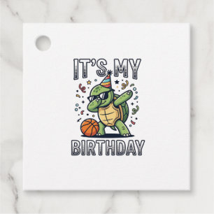 Birthday Turtle Basketball Party Vector Design_1 Favour Tags