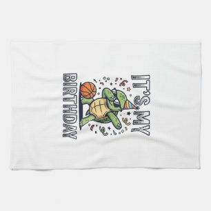 Birthday Turtle Basketball Party Vector Design_1 Tea Towel