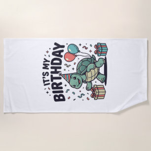 Birthday Turtle Party Vector Design_1 Beach Towel