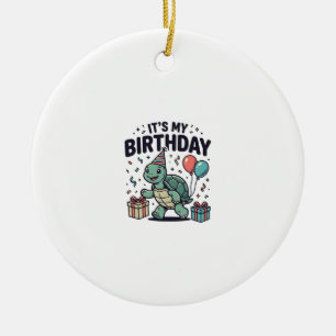 Birthday Turtle Party Vector Design_1 Ceramic Ornament
