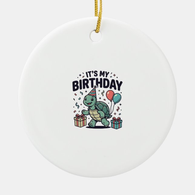 Birthday Turtle Party Vector Design_1 Ceramic Ornament (Front)
