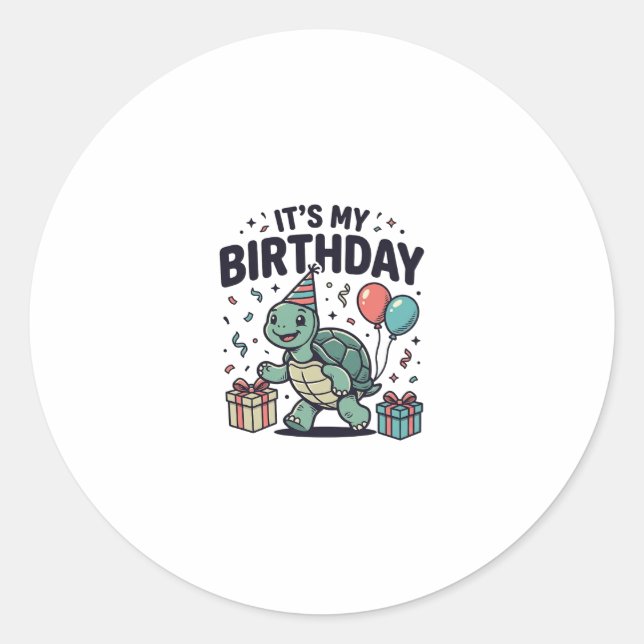 Birthday Turtle Party Vector Design_1 Classic Round Sticker (Front)