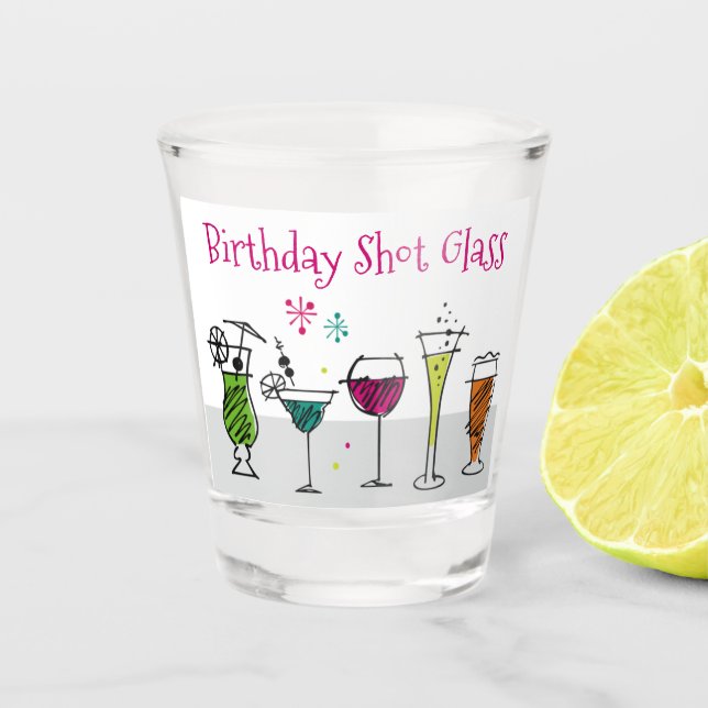 Birthday Typography Drinks Alcohol Cocktails Retro Shot Glass (Front)