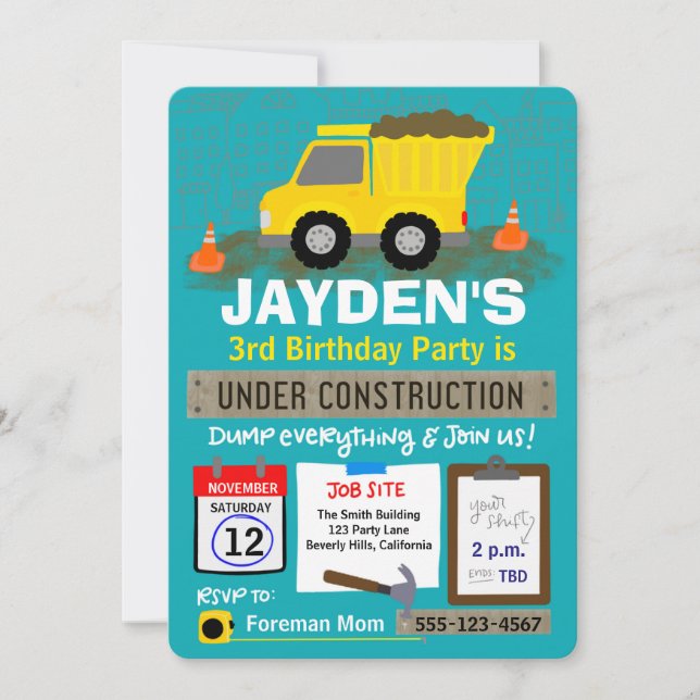 Birthday Under Construction Invitation (Front)